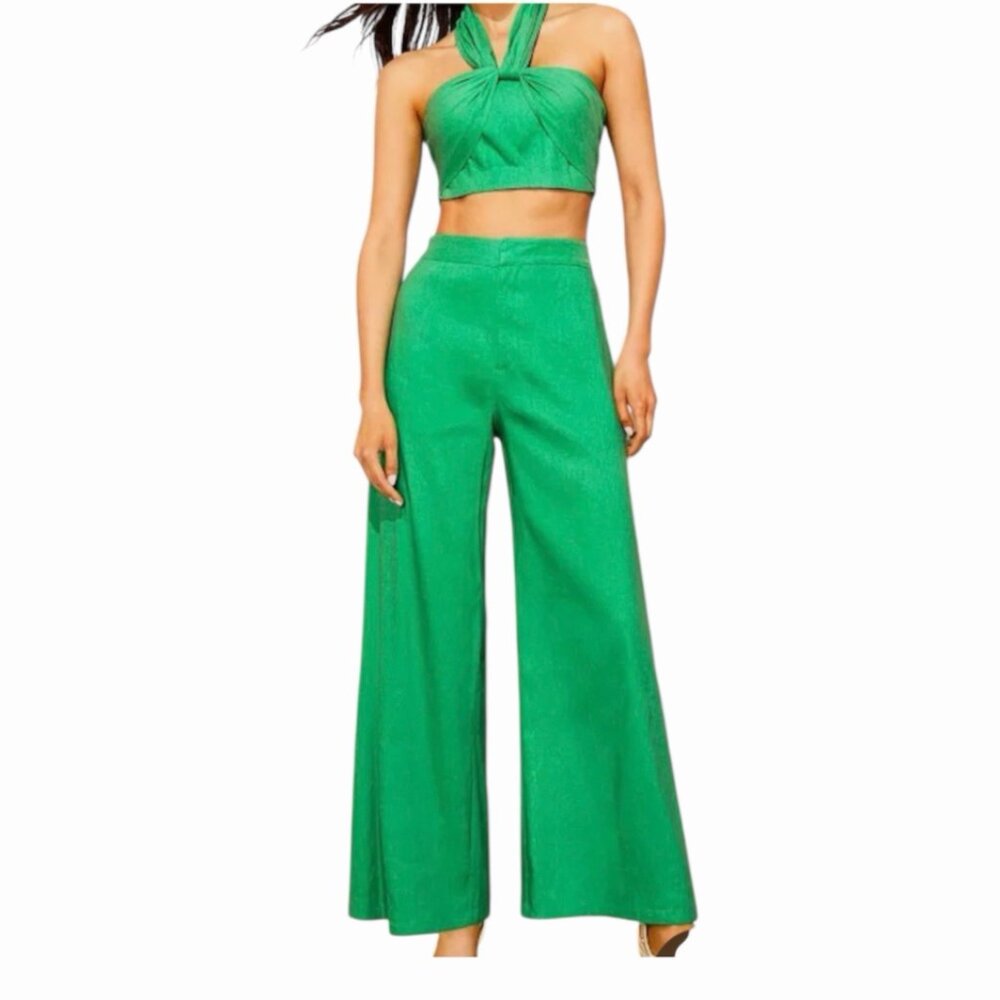 Gianni Bini Kelly Green Linen Blend wide leg pants, size 4, NWT, zip front